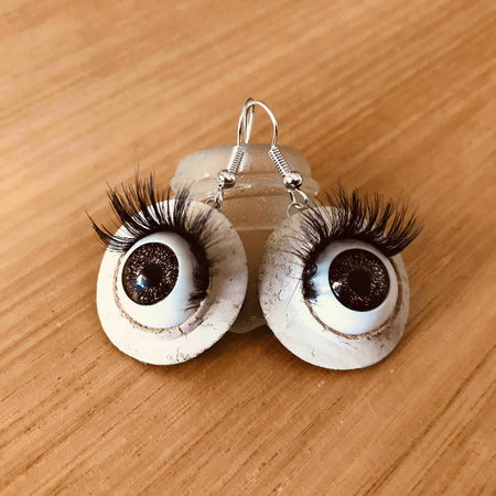 Brown-Eyed Eyeball Earrings with Lashes