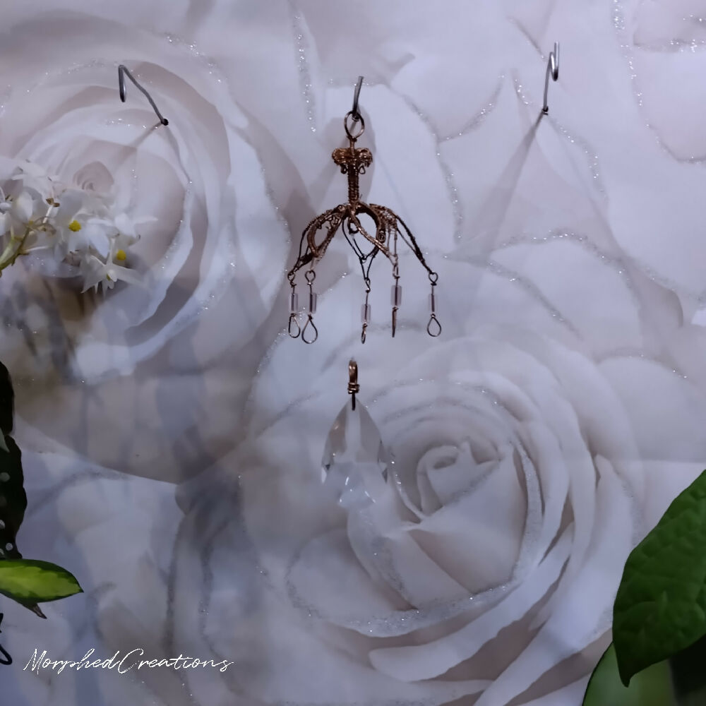 Woven Copper Wire Flower with Faceted Glass Pendant b