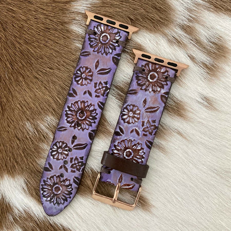 Leather Apple Watch Band - Mauve Flowers