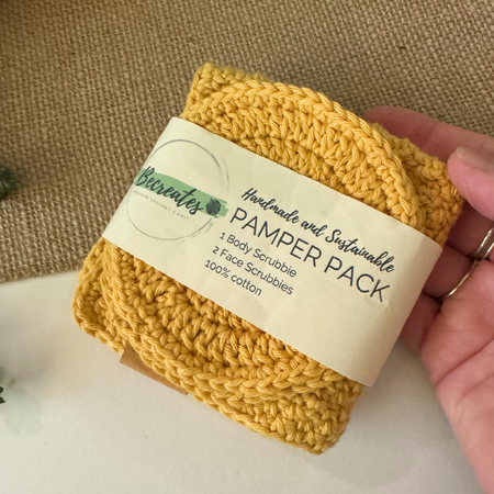 Pamper Pack | Handmade | Crochet Body & Face scrubbie set | Mustard