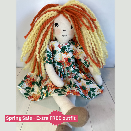 Emma| Cute Handmade Cloth doll with wild hair| 53cm