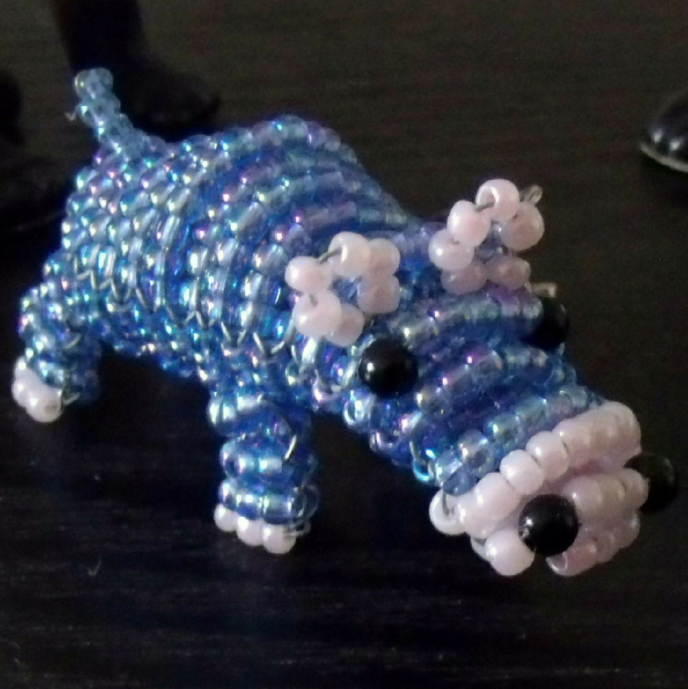 3d beaded Hippopotamus, Victorian beaded keyring