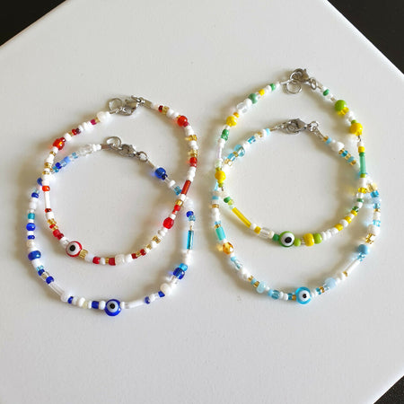 Dainty Evil eye & Seed beaded bracelets