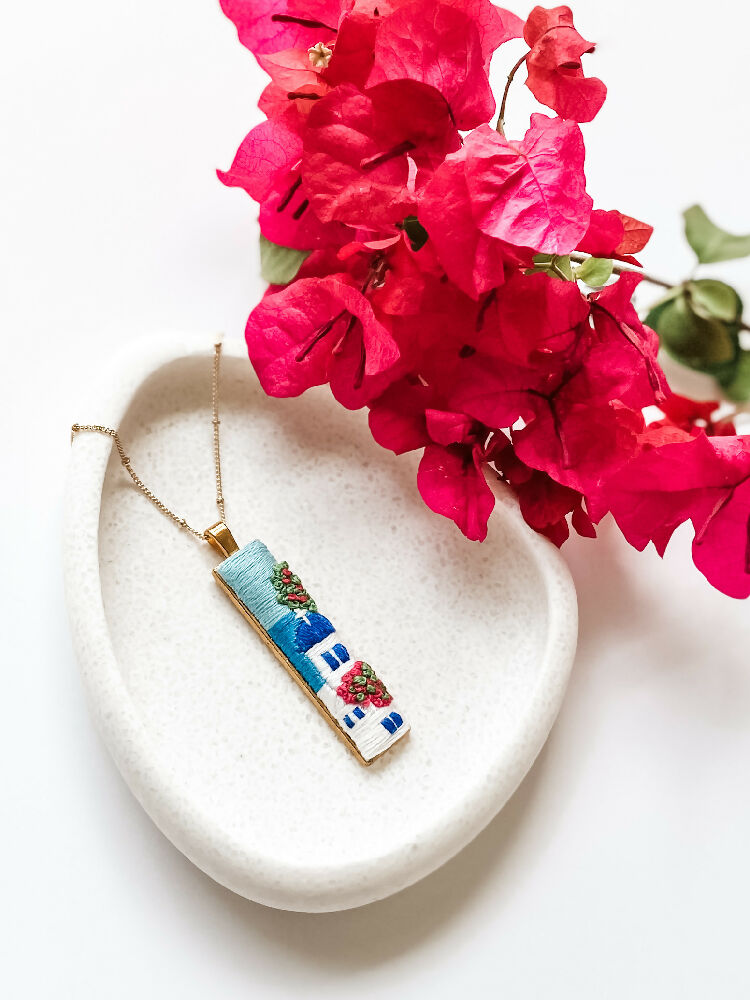 Santorini Hand Embroidered Necklace – Wearable Art Inspired by the Greek Islands