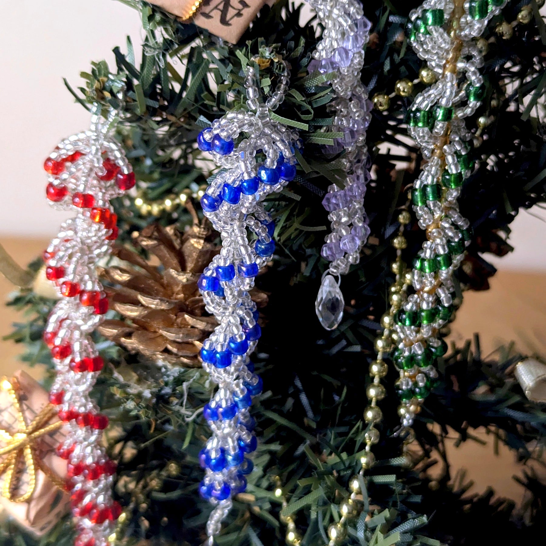 Handmade Beaded Icicle Ornaments – Set of 5 – Christmas Tree Decorations – Seed and Bugle Bead Variations