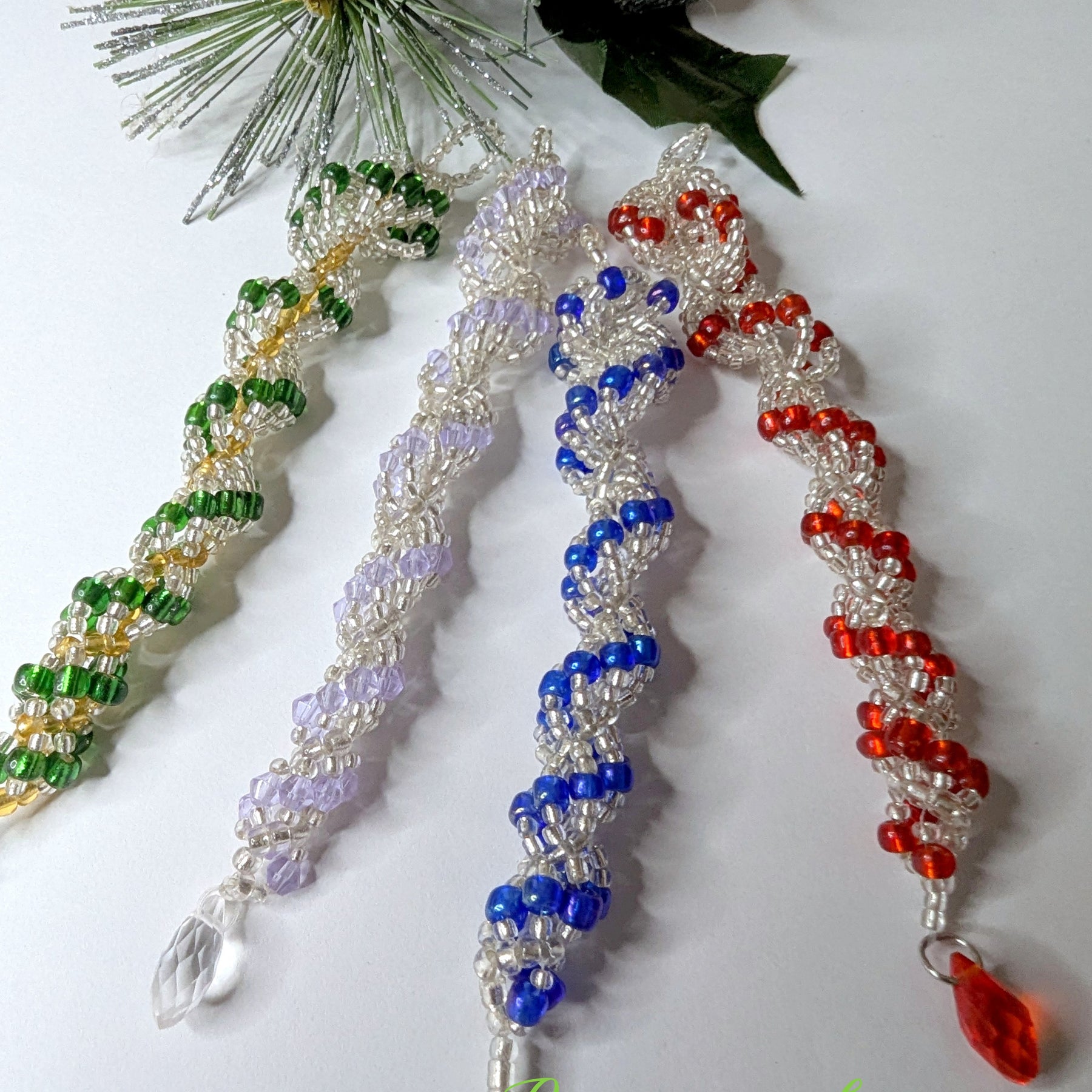 Handmade Beaded Icicle Ornaments – Set of 5 – Christmas Tree Decorations – Seed and Bugle Bead Variations