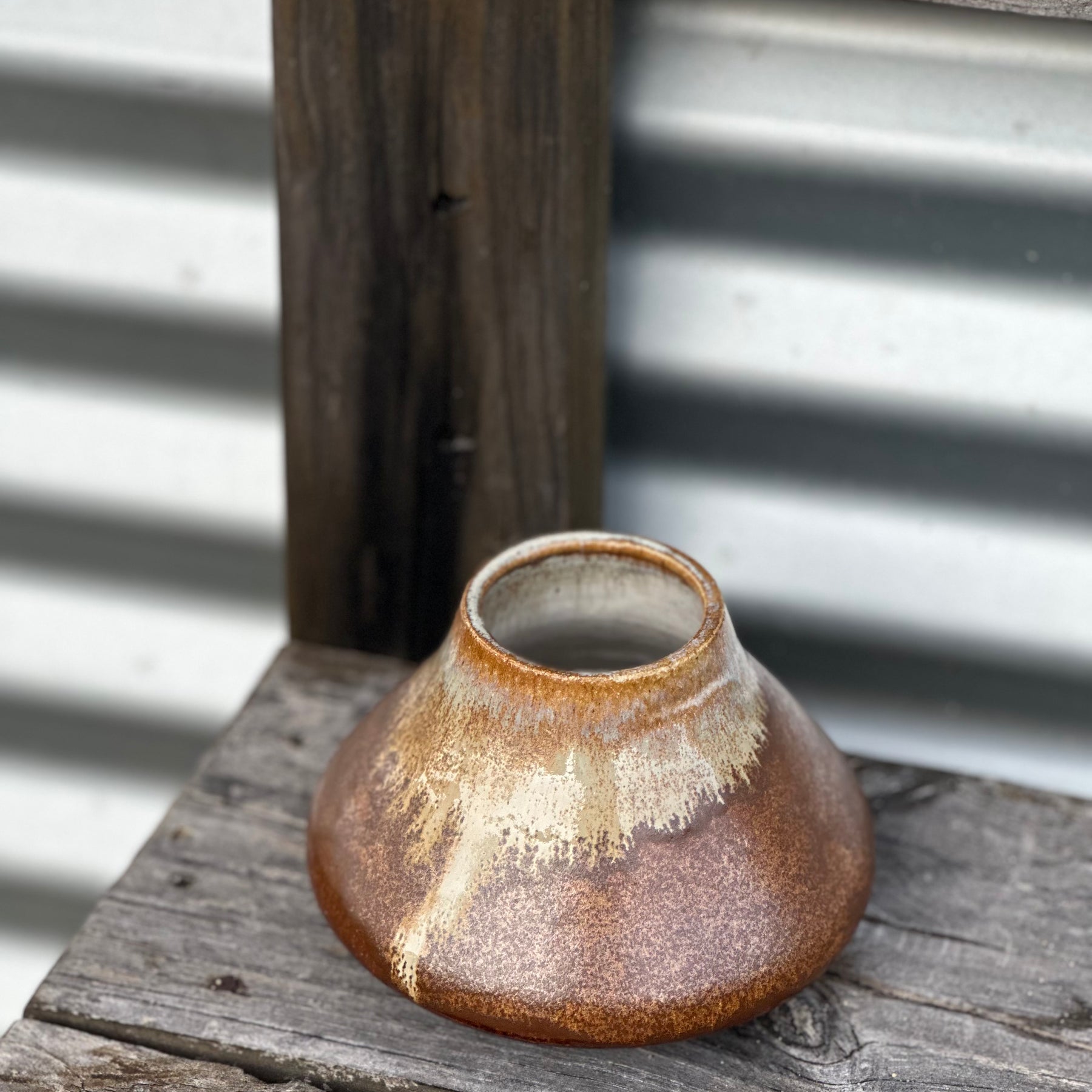 Leather & Cream Ceramic Vessel - Handmade ceramic vase