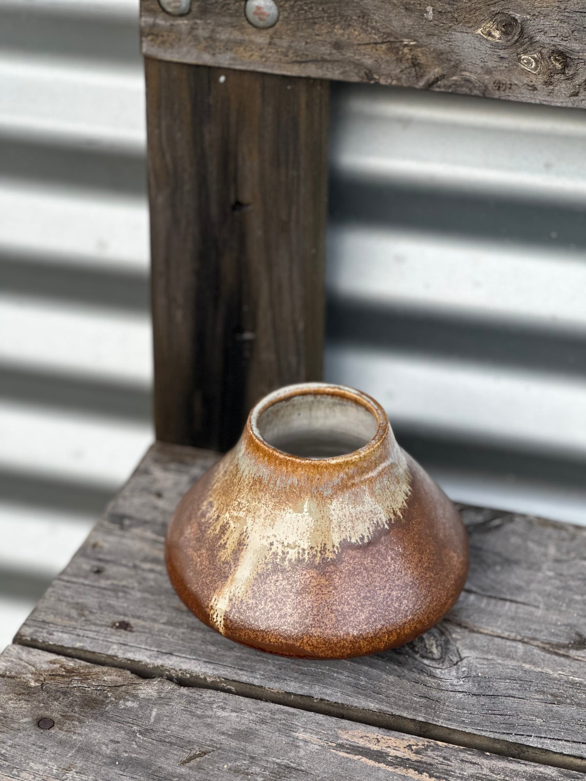 Leather & Cream Ceramic Vessel - Handmade ceramic vase