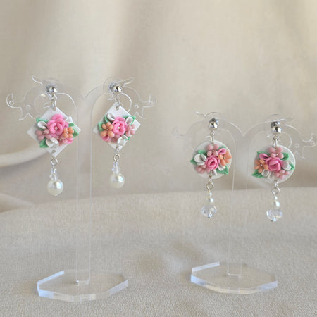 Blush Blossom Dangle Earrings | Handmade Floral Polymer Clay Earring | Pink Statement Earrings| Feminine Jewellery Gift