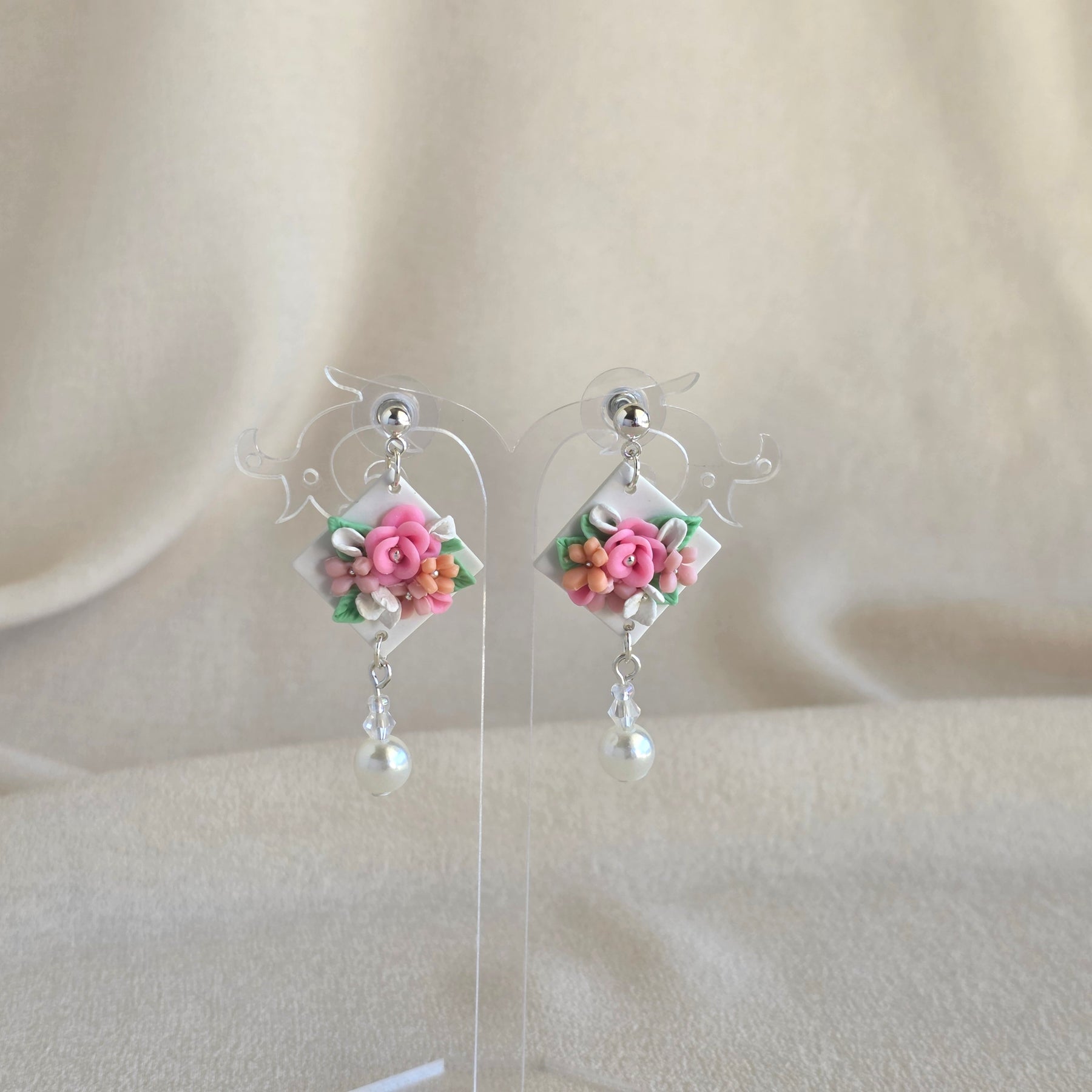 Blush Blossom Dangle Earrings | Handmade Floral Polymer Clay Earring | Pink Statement Earrings| Feminine Jewellery Gift