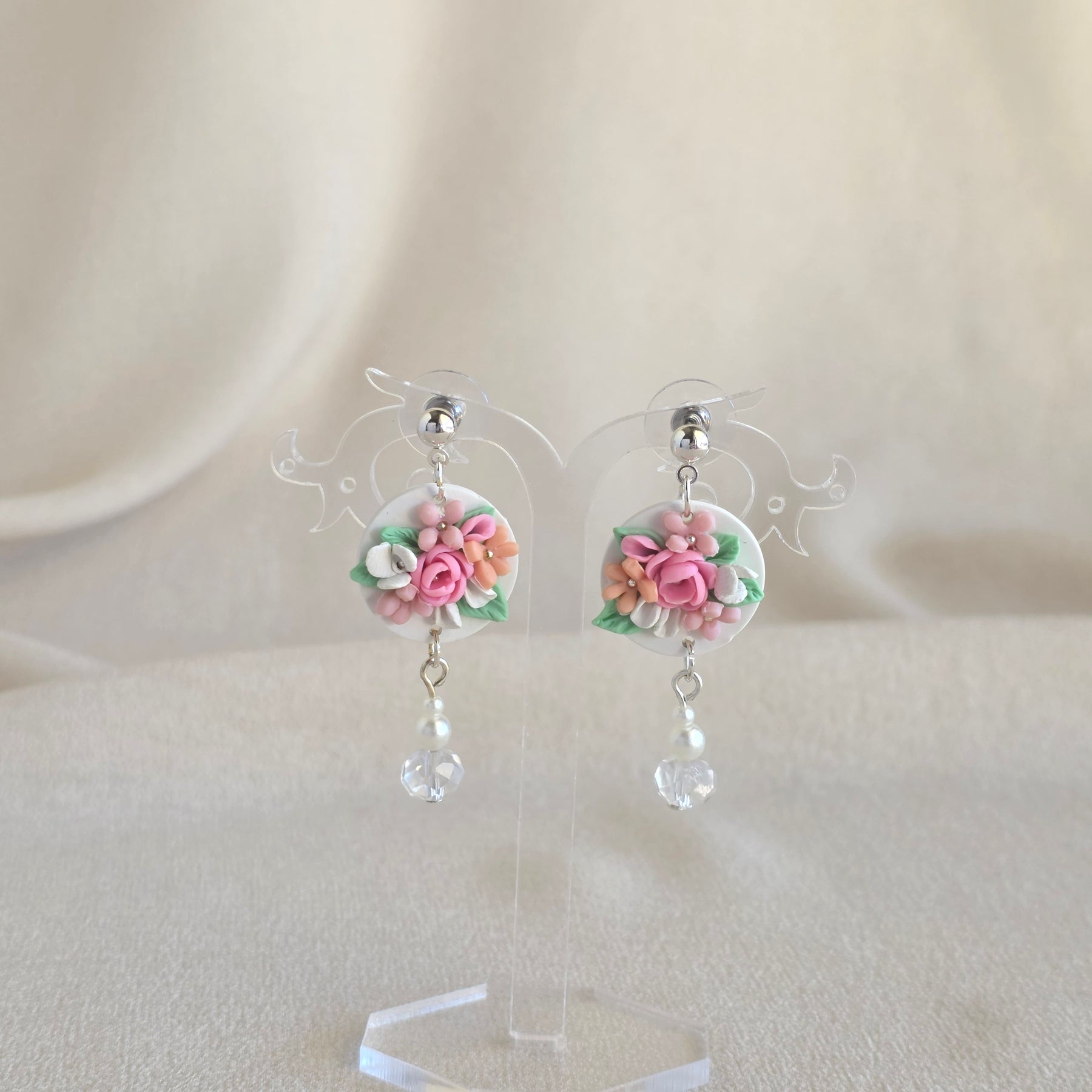 Blush Blossom Dangle Earrings | Handmade Floral Polymer Clay Earring | Pink Statement Earrings| Feminine Jewellery Gift