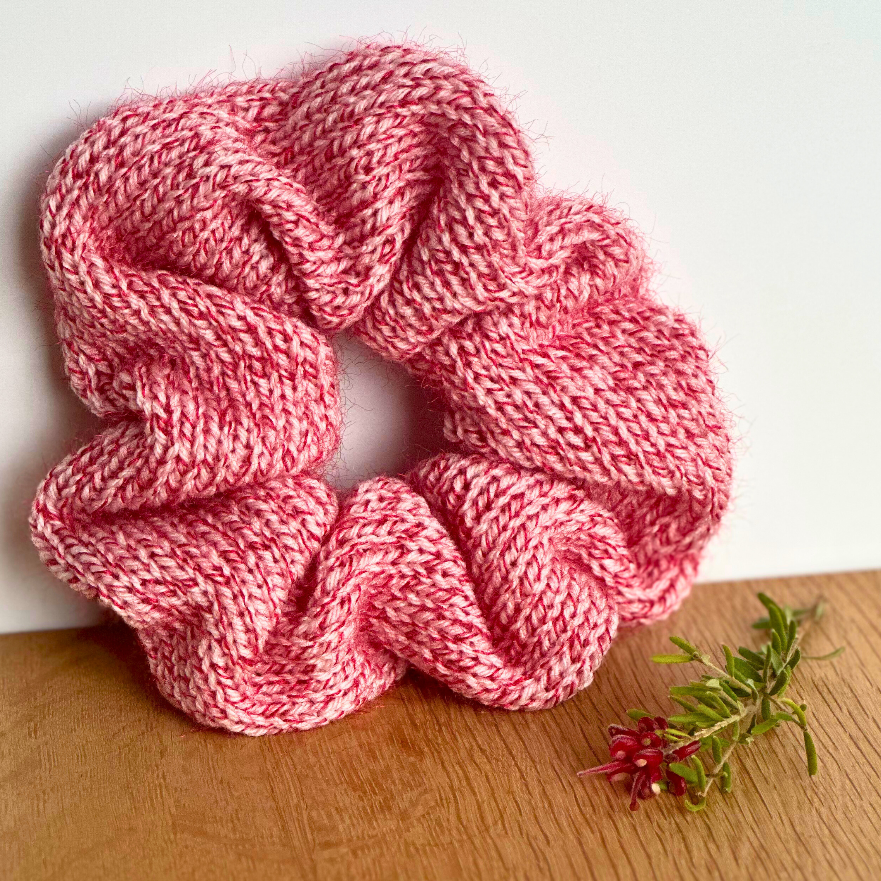 Oversized Candy Cane Knit Ruffled Scrunchie