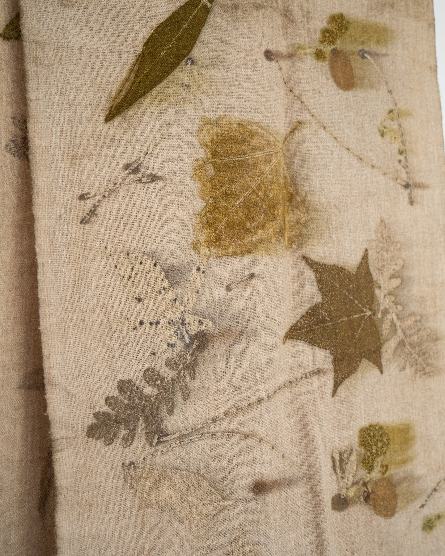Eco-Print Pure Linen Scarf – Botanical Earth Tones