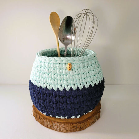 Ice & Fuzzy Blue | Medium Basket | Handmade | Sustainable | Fibre Art | Storage