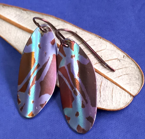 Titanium Dangles with Painted Flower Design- Blue, Bronze and Purple