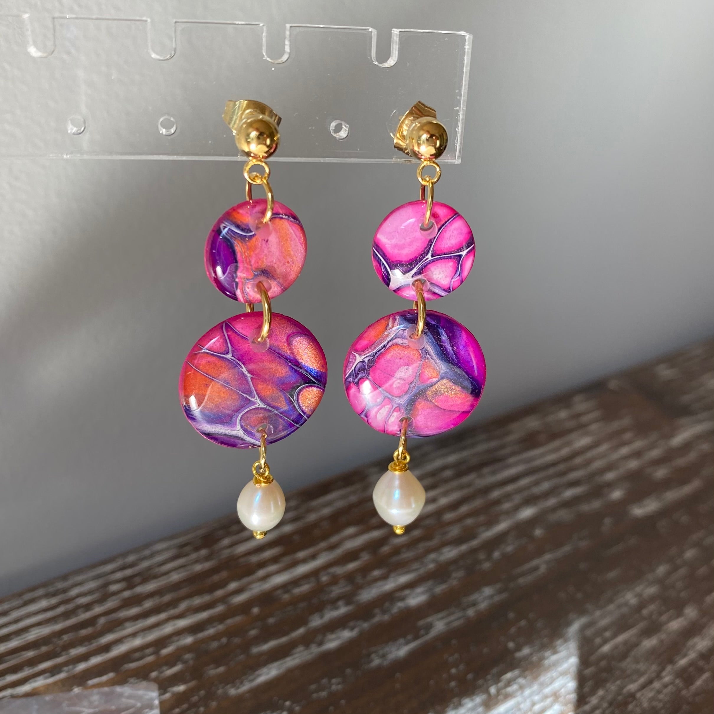 Artisan Dangle Stud Earrings with Freshwater Pearls