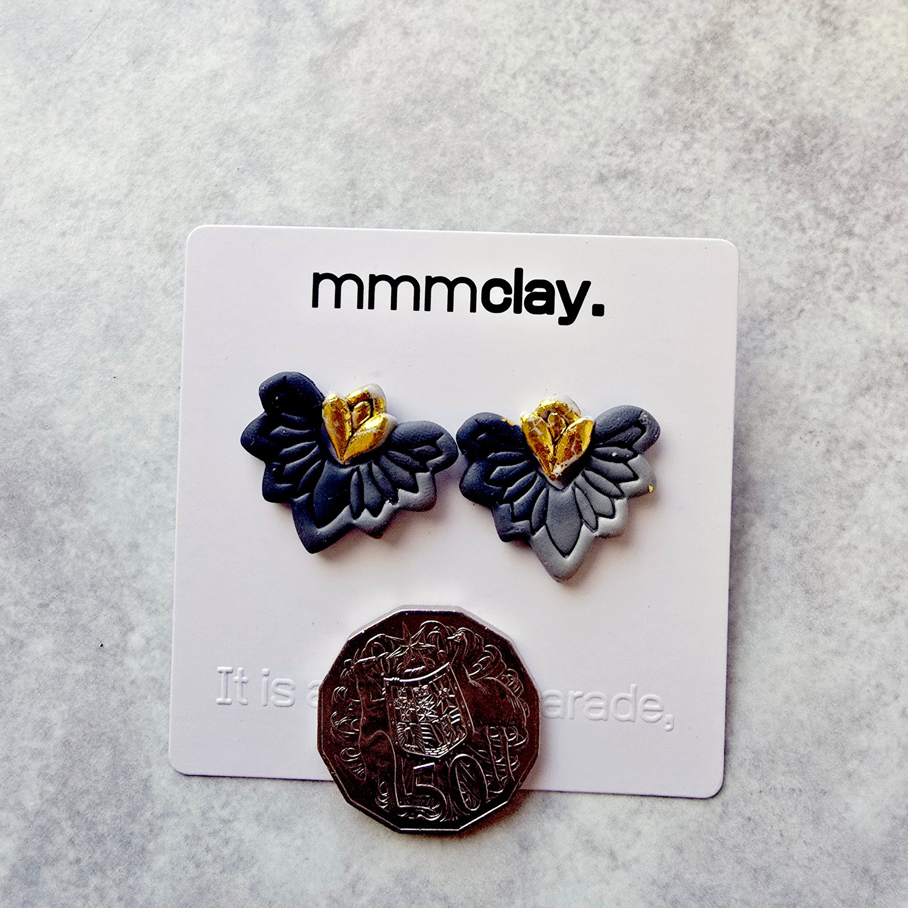 Goth Black Flower Polymer Clay Studs