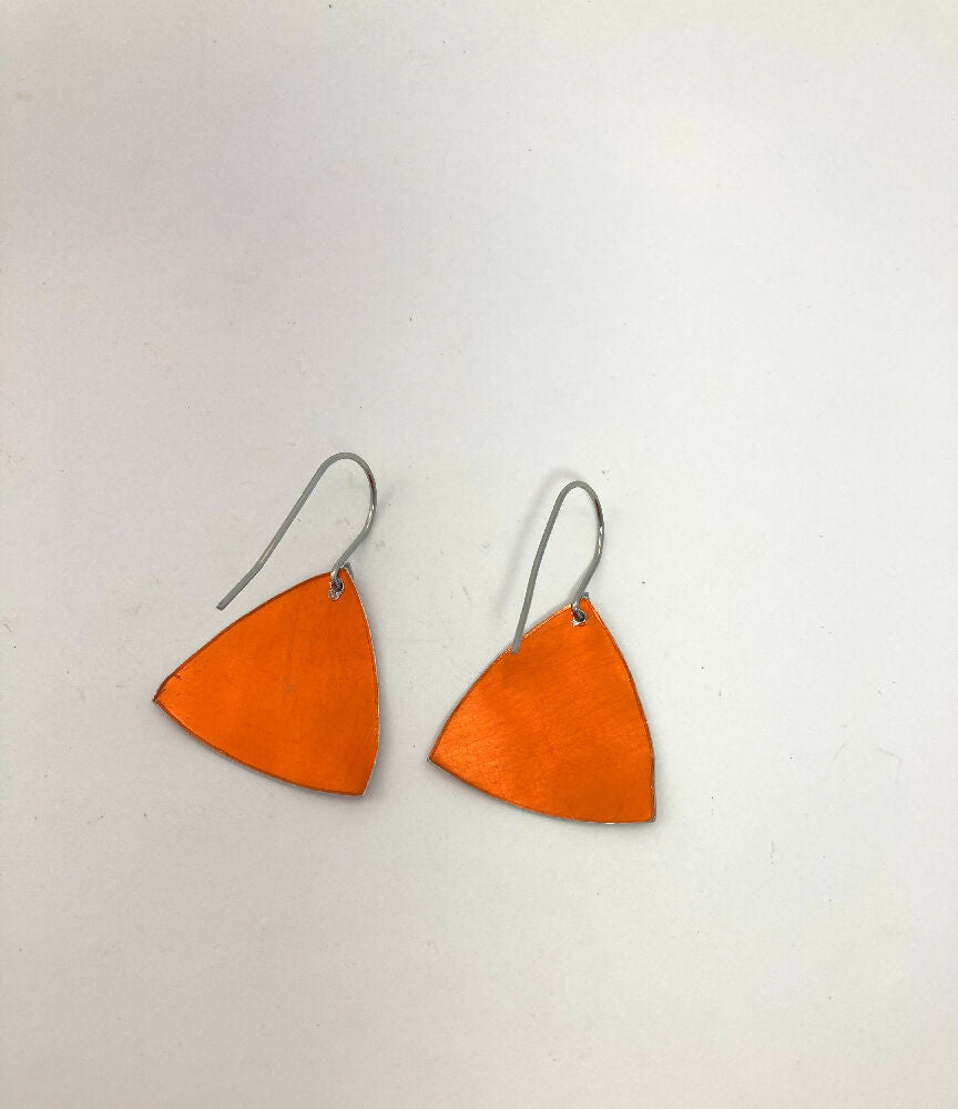 Printed and dyed orange and black anodised aluminium earrings