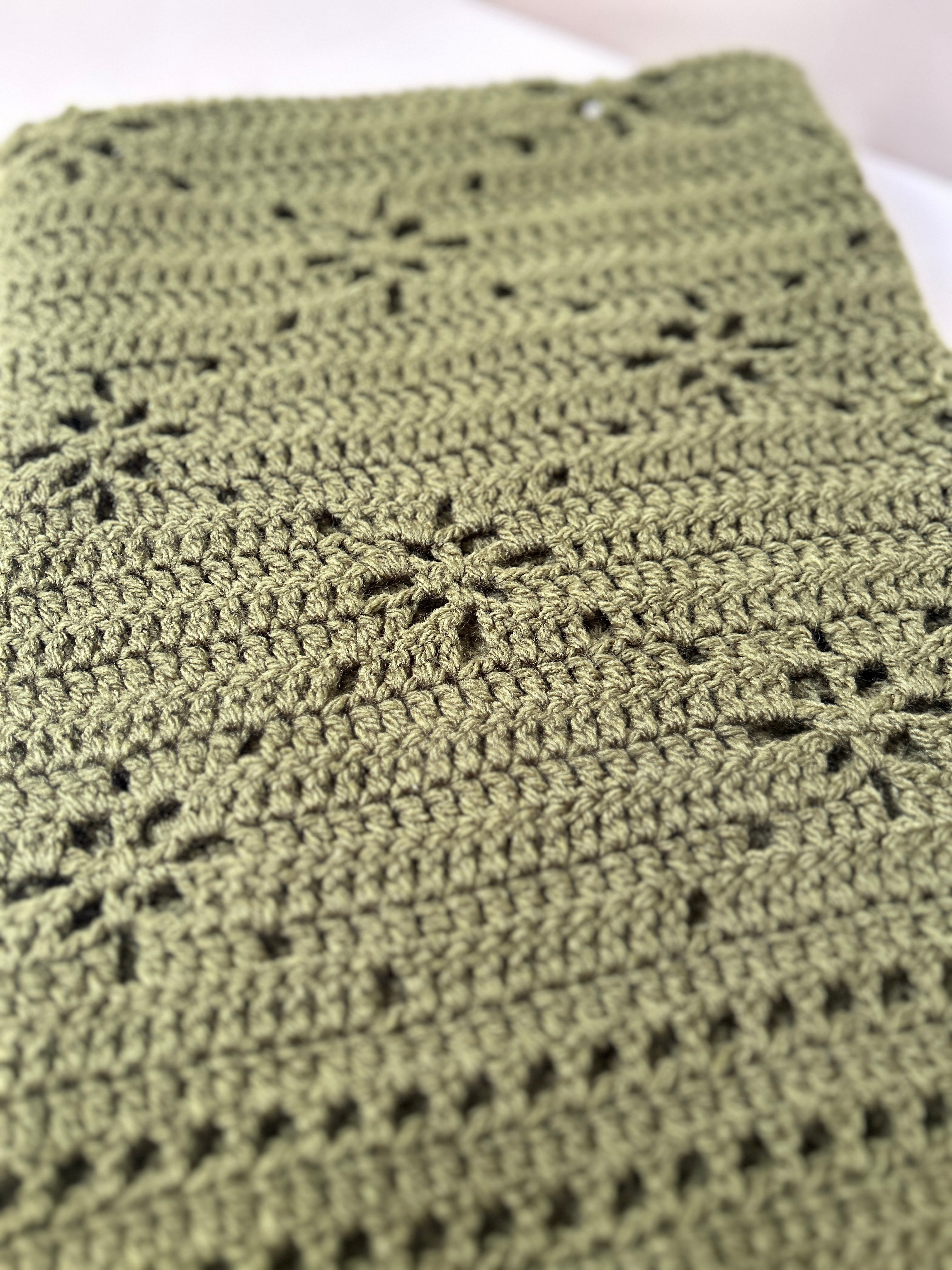 Forest Fields,  Handmade Forest Sage Green Crochet Baby Blanket, Modern Nursery Blanket