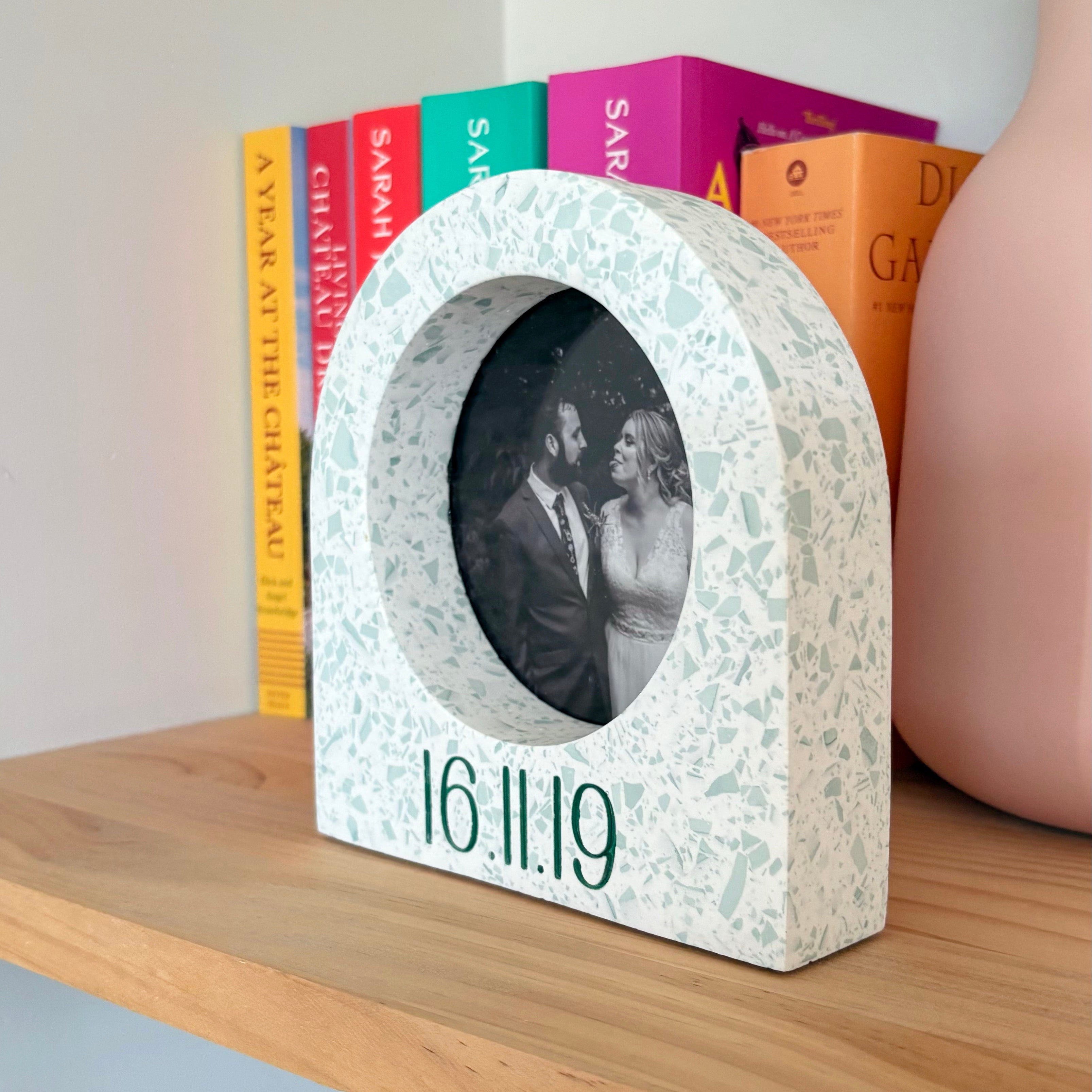 Wedding date arch terrazzo photo frame - multiple colour options