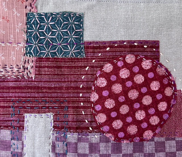 Zipper Pouch - Textile Collage - Pink Sashiko