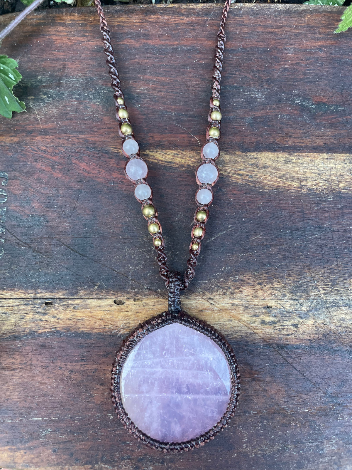 Rose Quartz Macrame Pendant Necklace