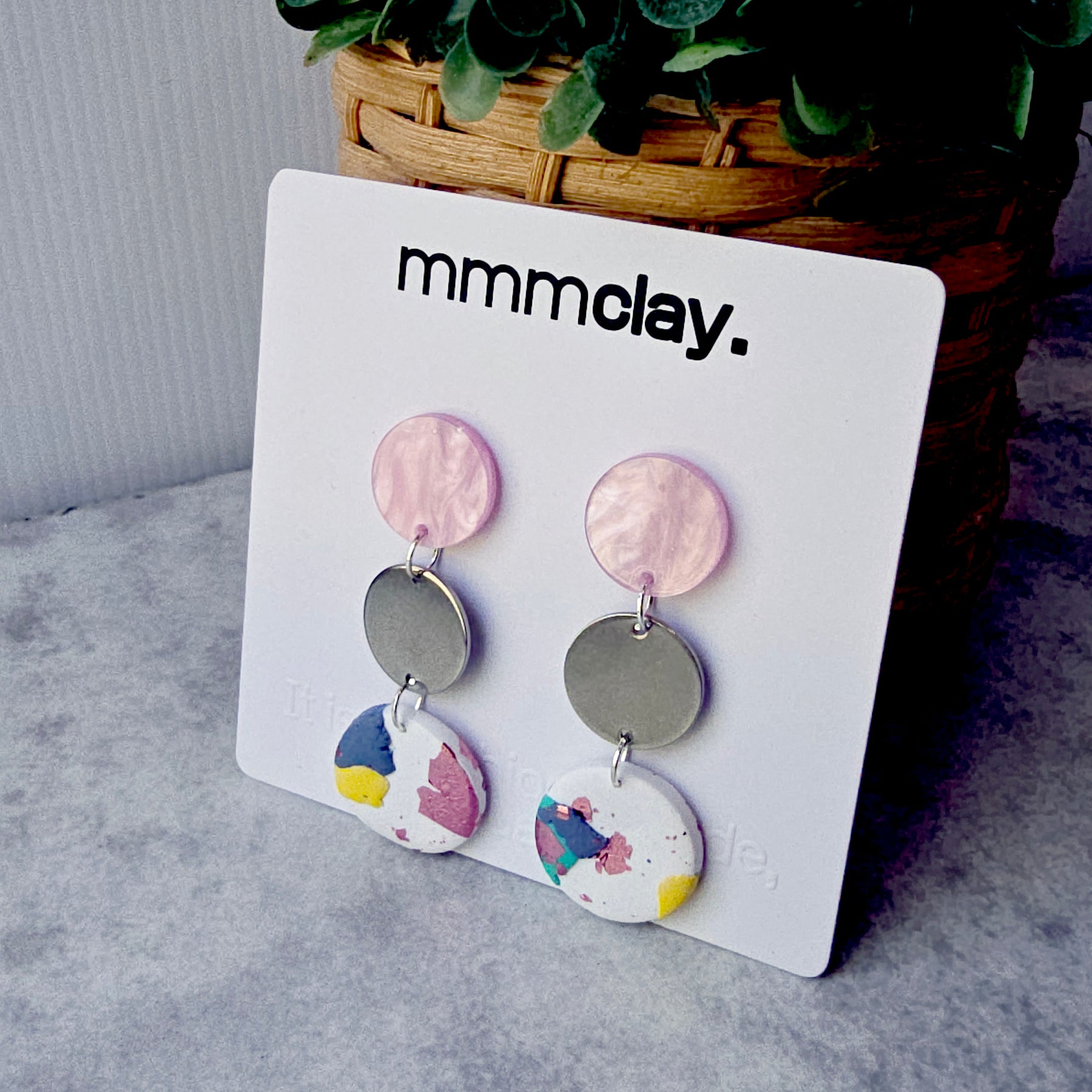 Blush Pink Terrazzo Polymer Clay Drop Earrings