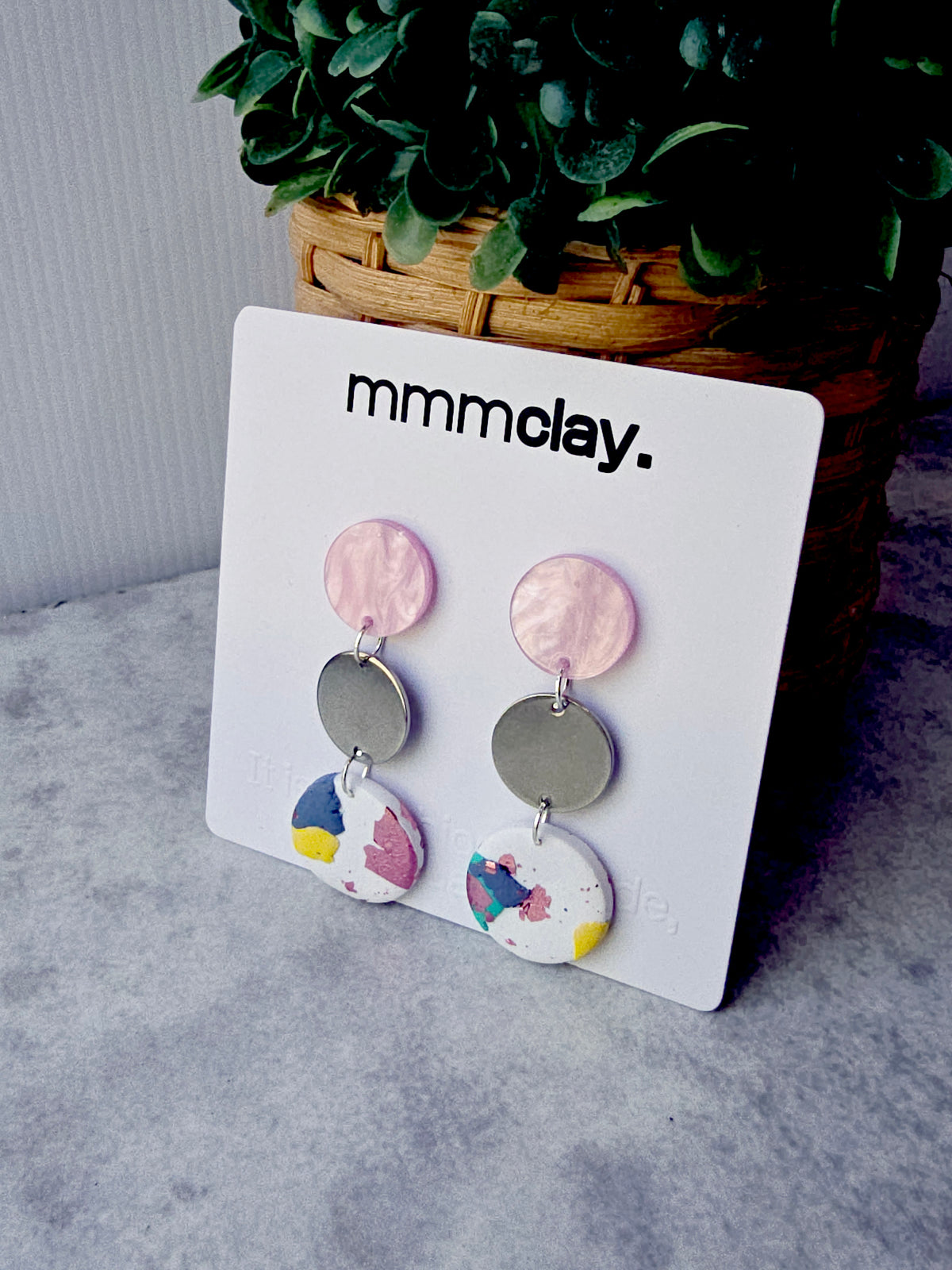 Blush Pink Terrazzo Polymer Clay Drop Earrings