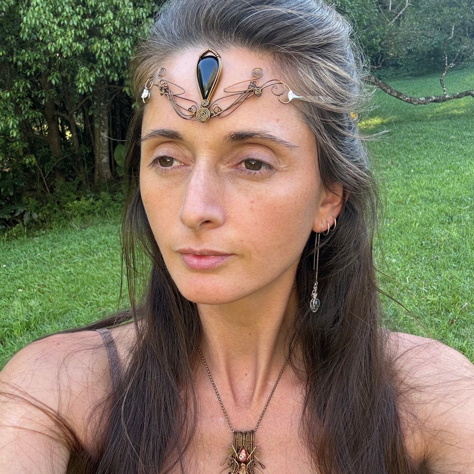 Black Onyx elven crystal crown tiara