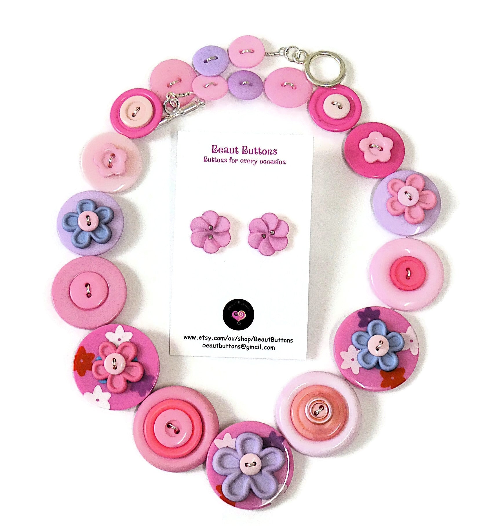 Pink flower necklace and earrings - Spring Blossoms