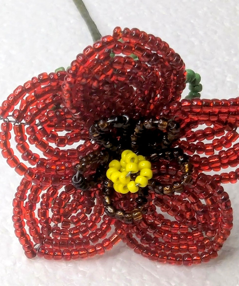 French Beaded Red Wildflower