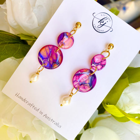 Artisan Dangle Stud Earrings with Freshwater Pearls