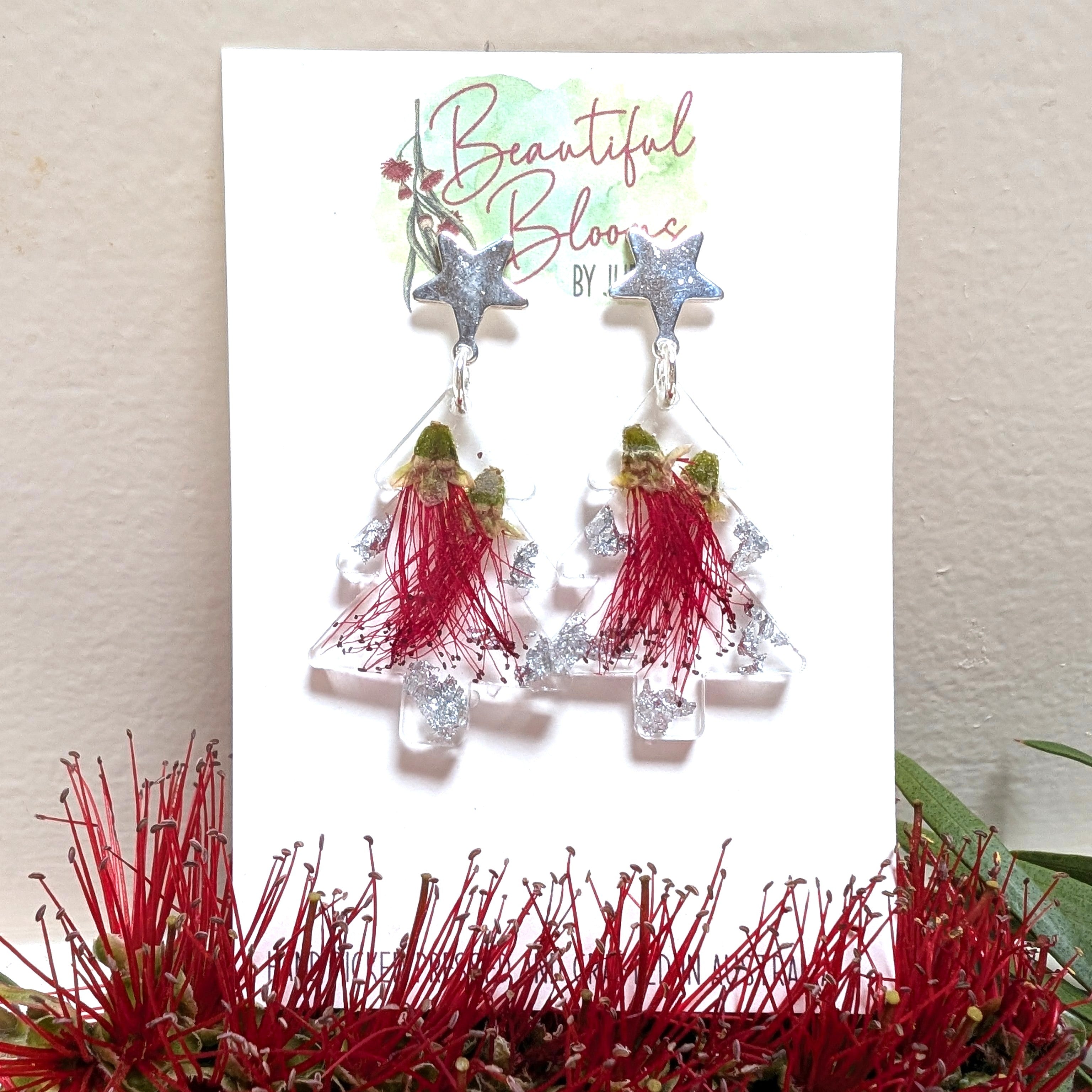 Christmas earrings, Real Australian flowers, studs