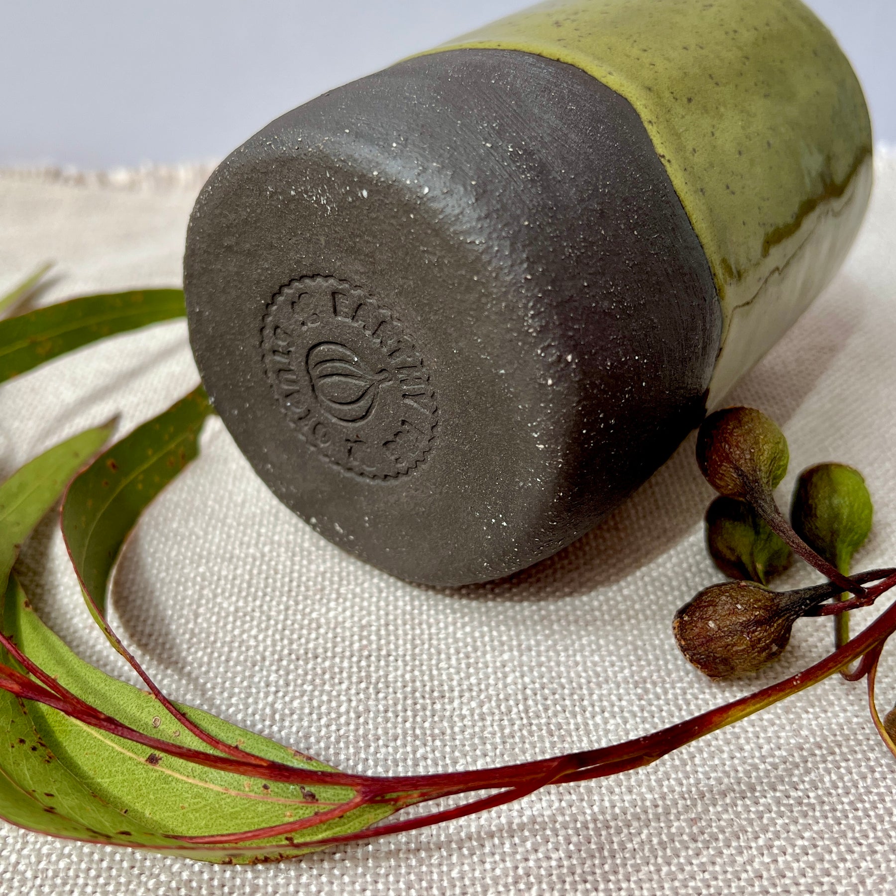Handmade Ceramic Travel Mug – Matcha Green Collection, Stoneware Iced Coffee Sippy Cup, Earthy Pottery