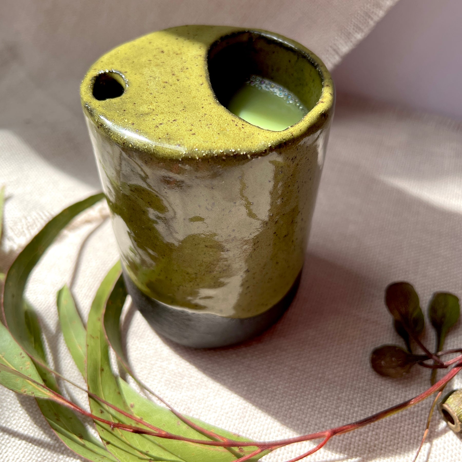 Handmade Ceramic Travel Mug – Matcha Green Collection, Stoneware Iced Coffee Sippy Cup, Earthy Pottery