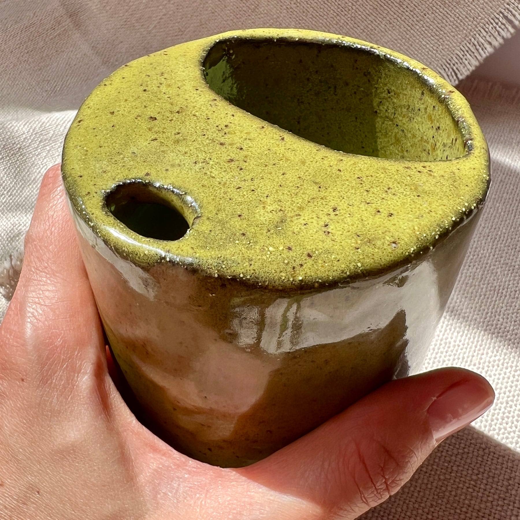 Handmade Ceramic Travel Mug – Matcha Green Collection, Stoneware Iced Coffee Sippy Cup, Earthy Pottery