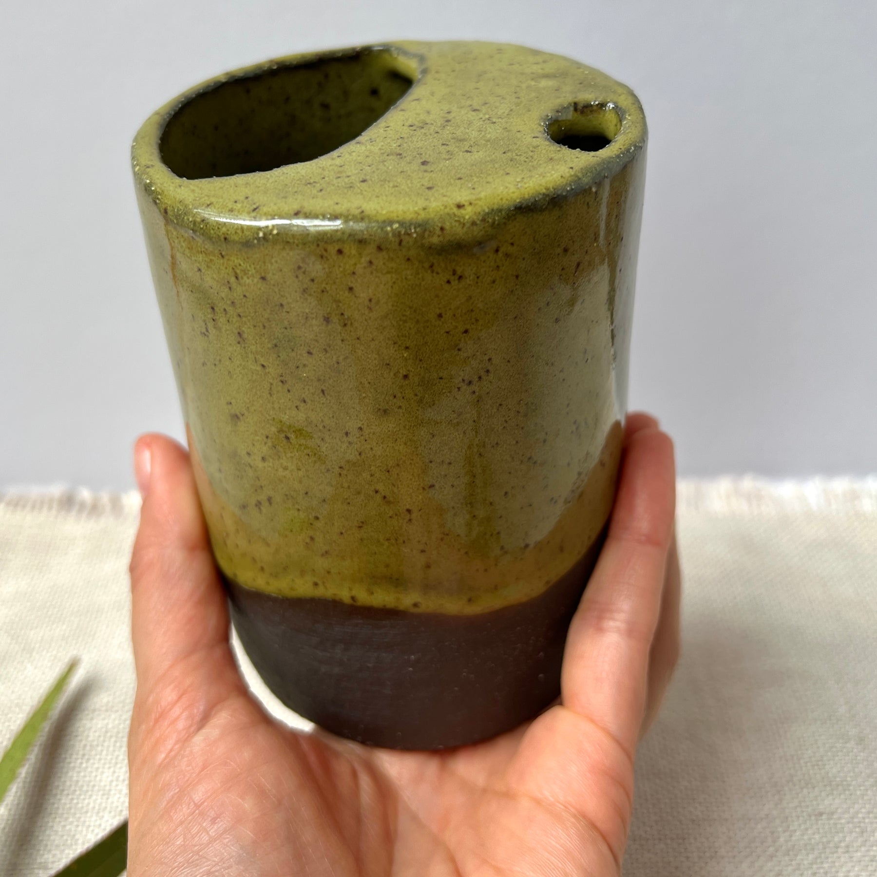 Handmade Ceramic Travel Mug – Matcha Green Collection, Stoneware Iced Coffee Sippy Cup, Earthy Pottery