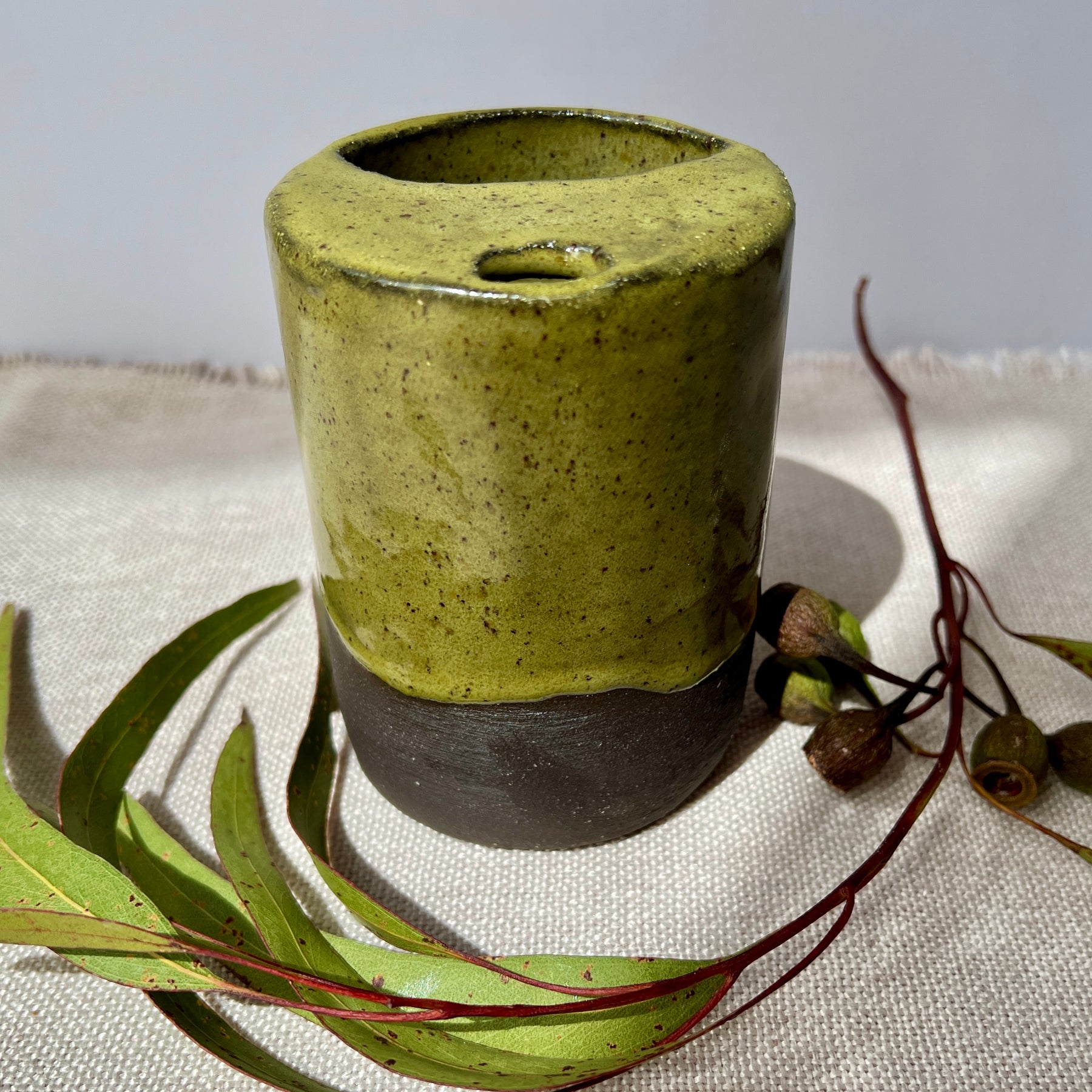 Handmade Ceramic Travel Mug – Matcha Green Collection, Stoneware Iced Coffee Sippy Cup, Earthy Pottery