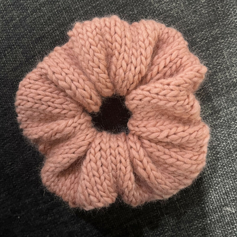 Hand knitted wool scrunchie