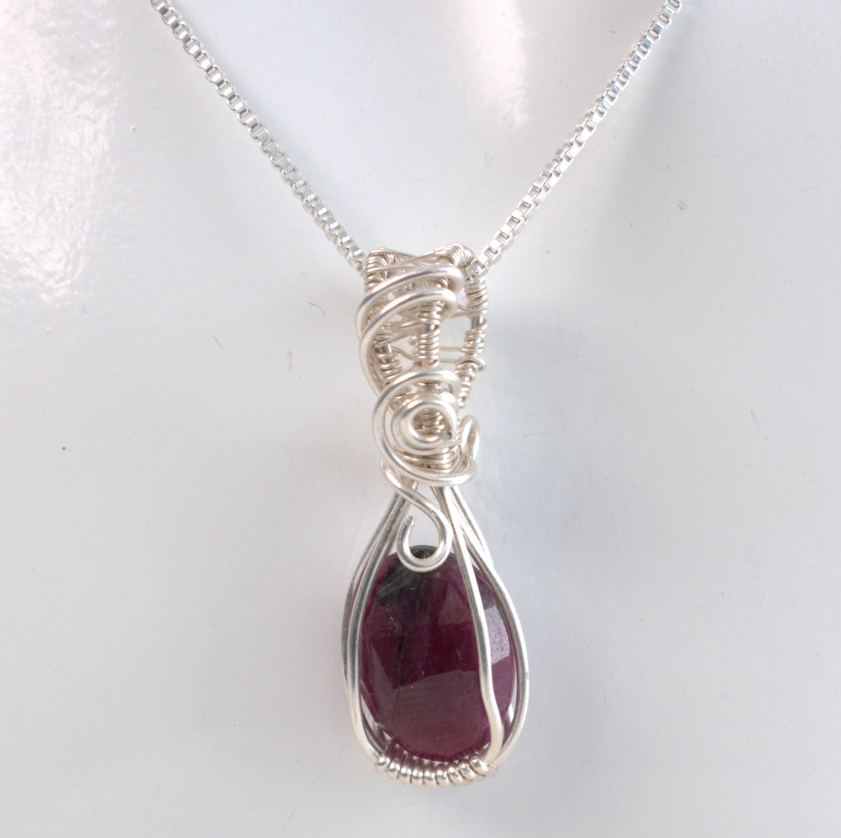 Afterglow - Ruby Wire Wrapped Keepsake Pendant, July Birthstone