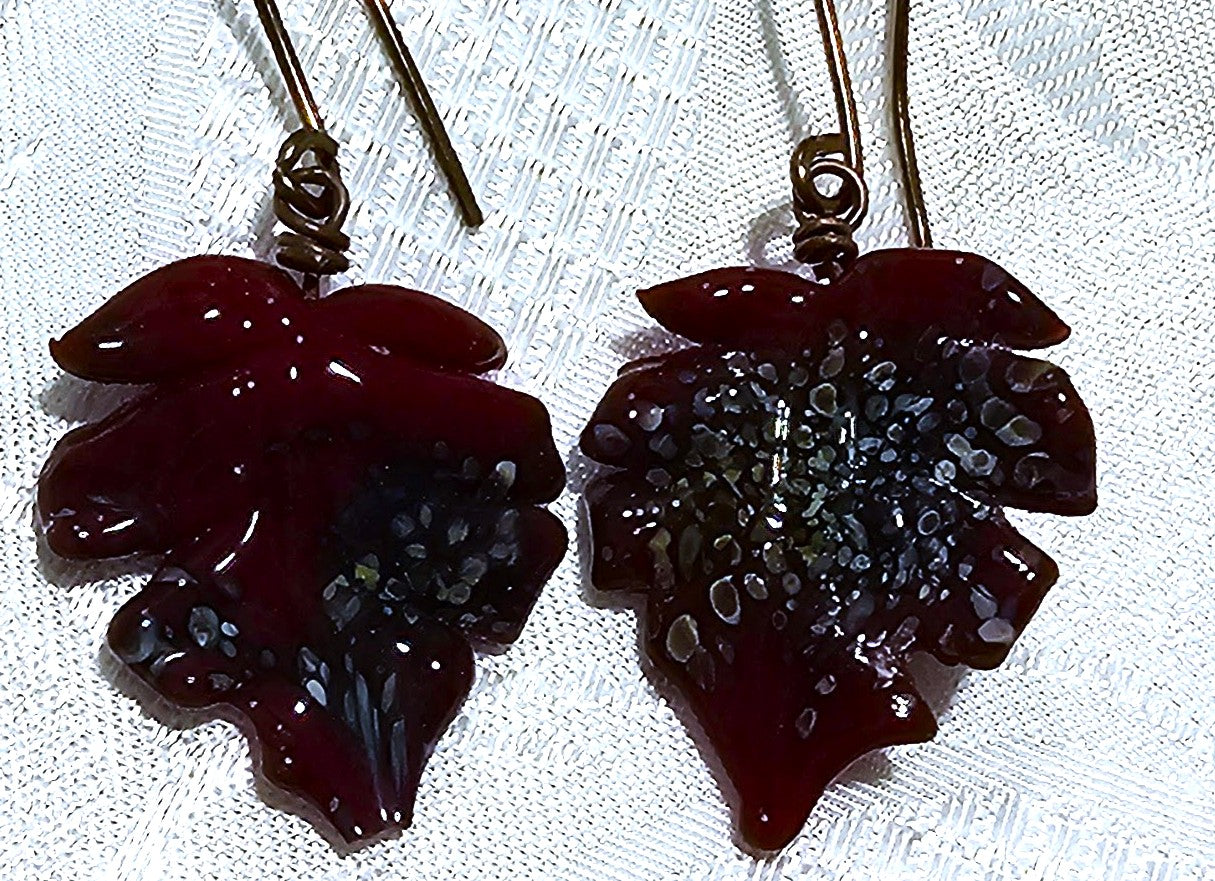 Burgundy Artisan Made Leaf Earrings