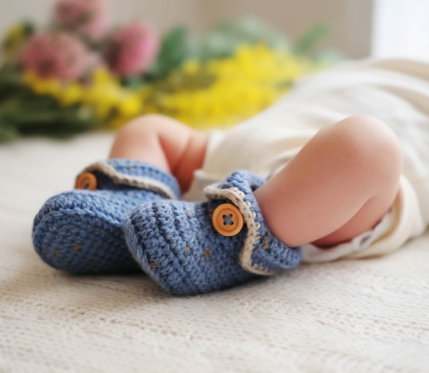 Baby Booties | Blue Tweed | Newborn | Crochet | Knit | Shoes | Socks