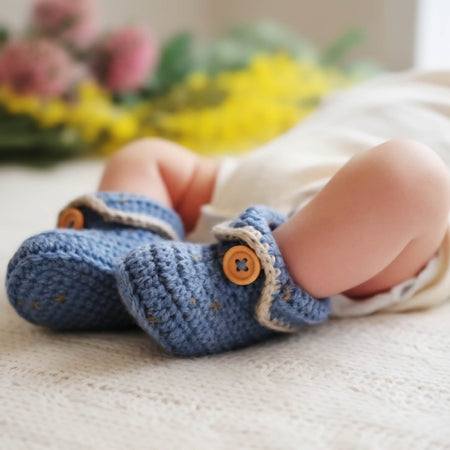 Baby Booties | Blue Tweed | Newborn | Crochet | Knit | Shoes | Socks
