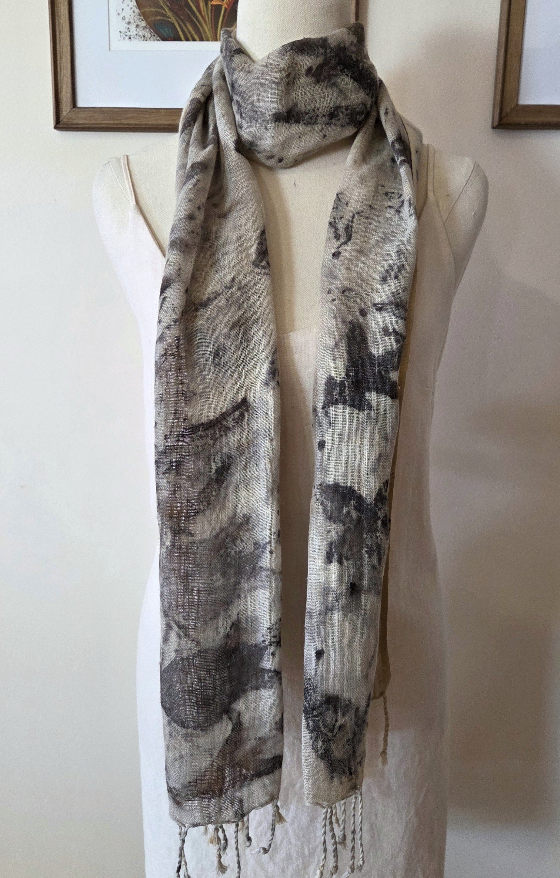 The Astrid - Pure Handloomed Linen Ecoprint Scarf