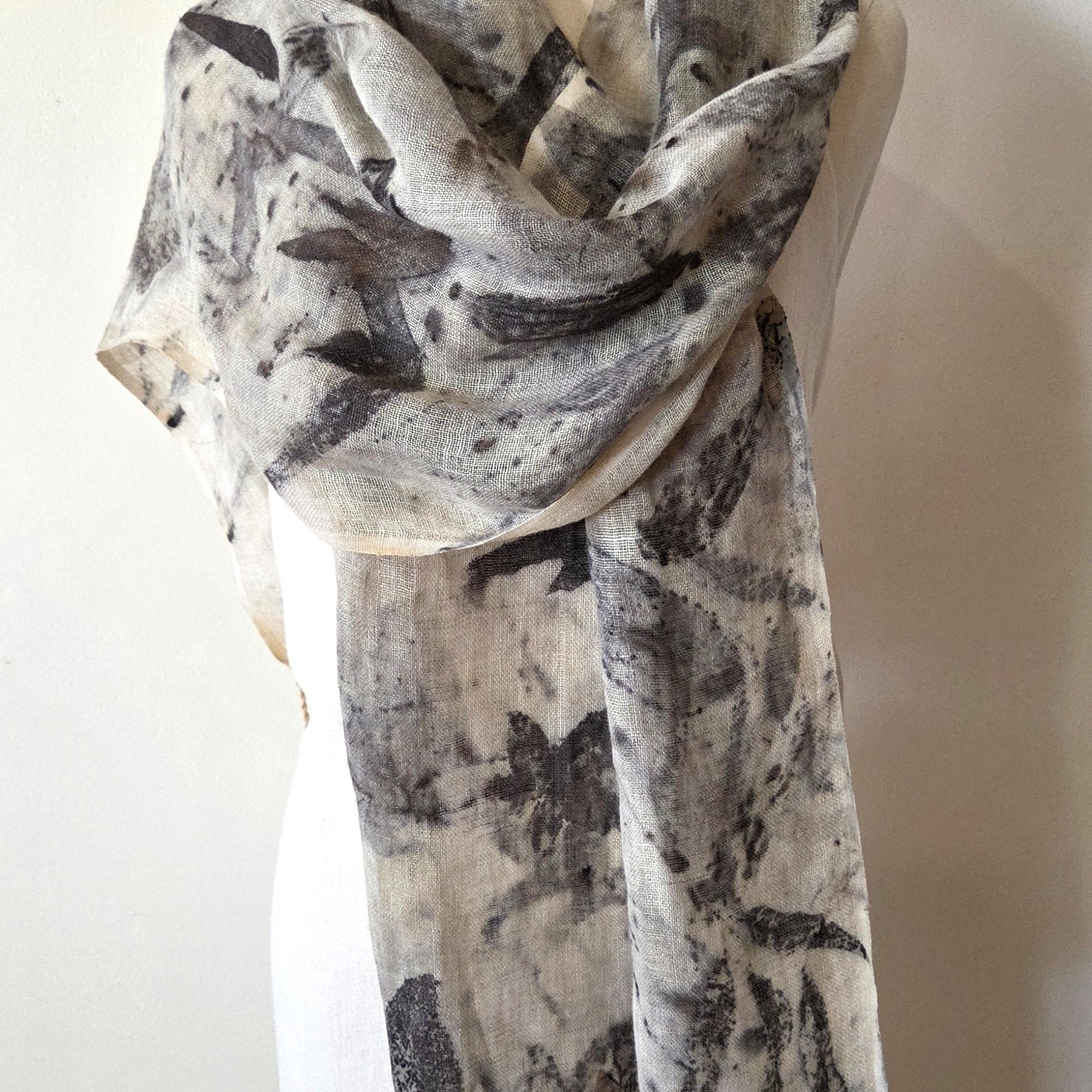 The Astrid - Pure Handloomed Linen Ecoprint Scarf