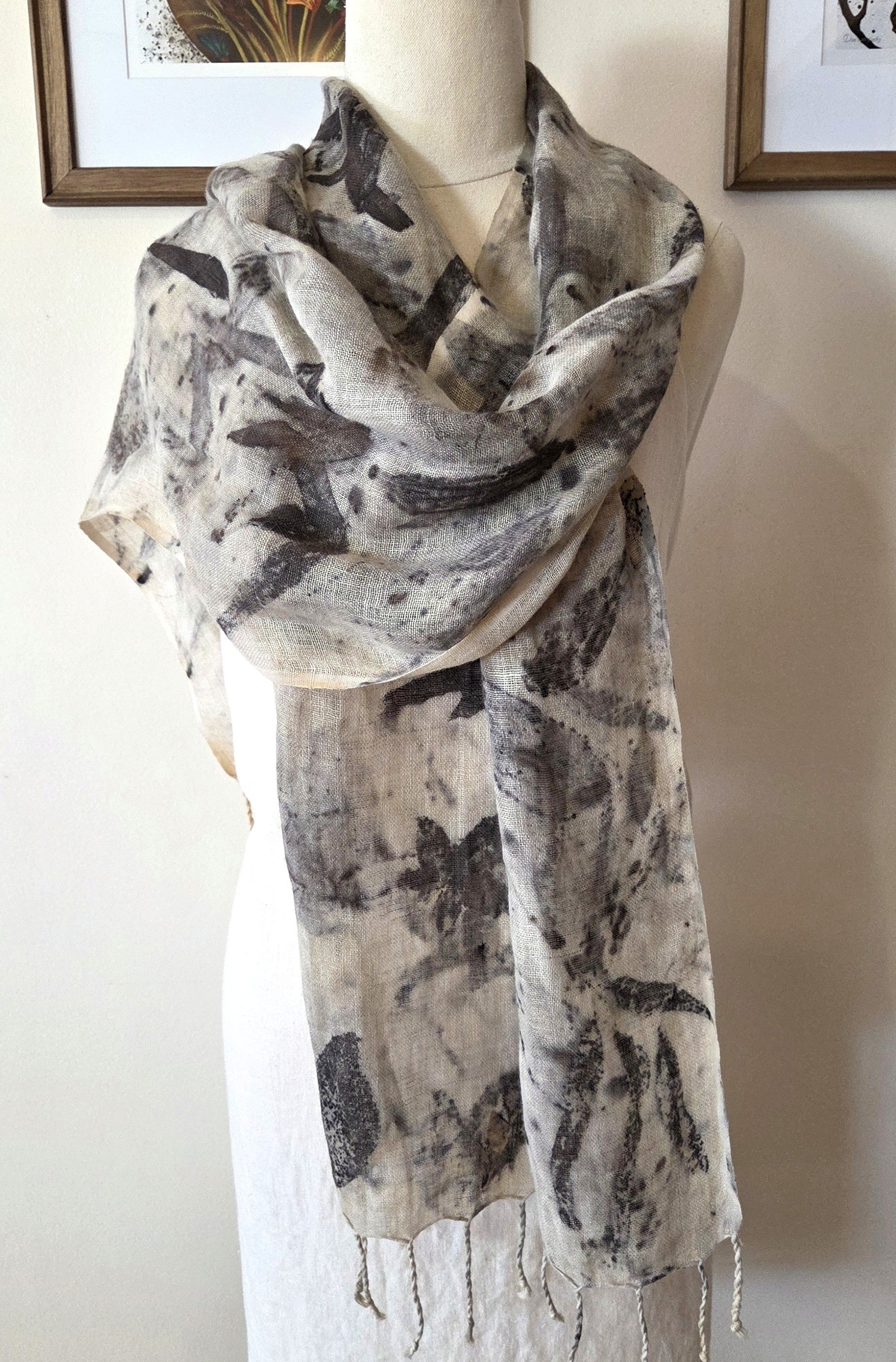 The Astrid - Pure Handloomed Linen Ecoprint Scarf