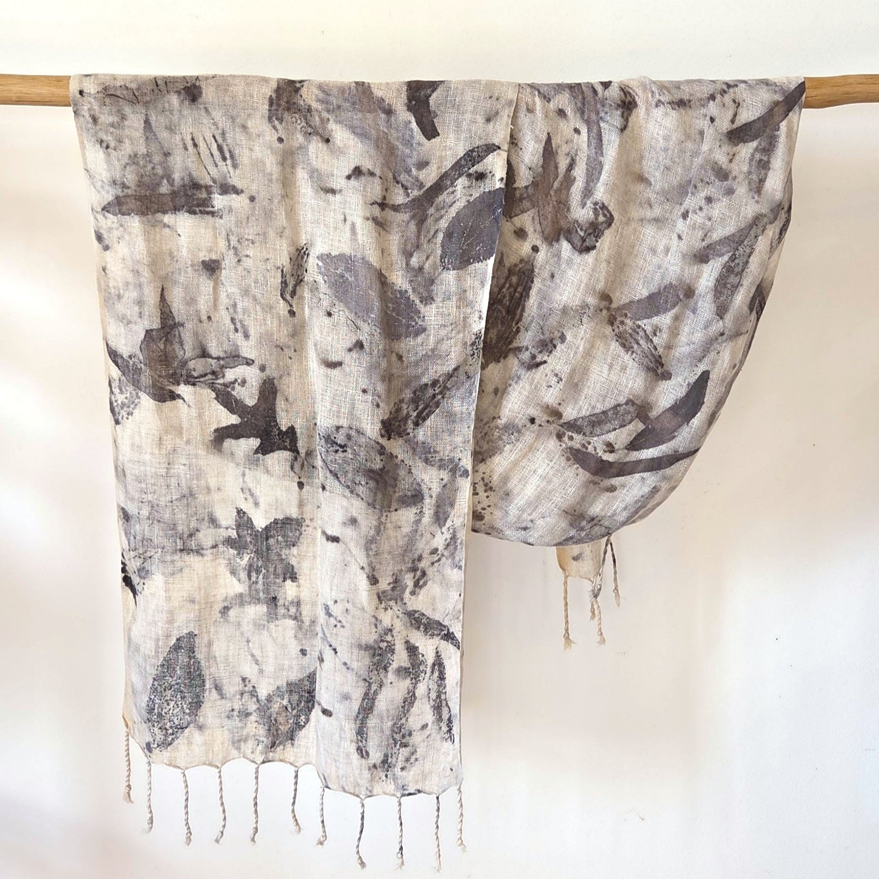 The Astrid - Pure Handloomed Linen Ecoprint Scarf