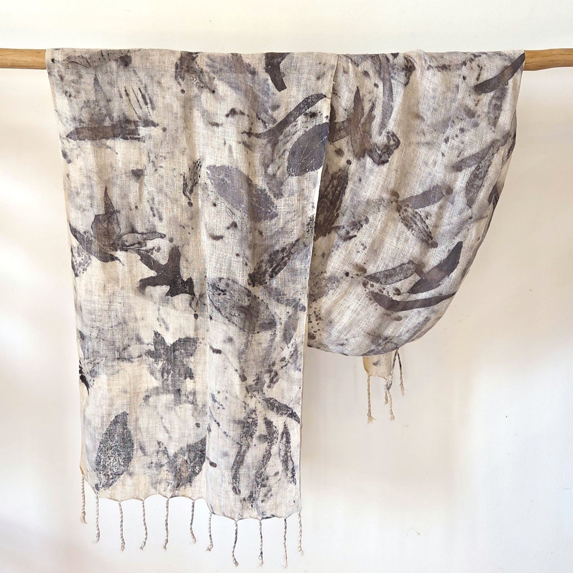 The Astrid - Pure Handloomed Linen Ecoprint Scarf