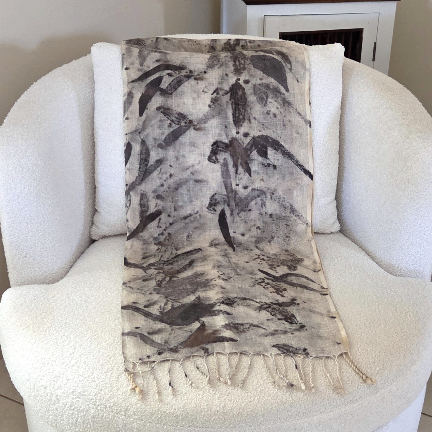 The Astrid - Pure Handloomed Linen Ecoprint Scarf