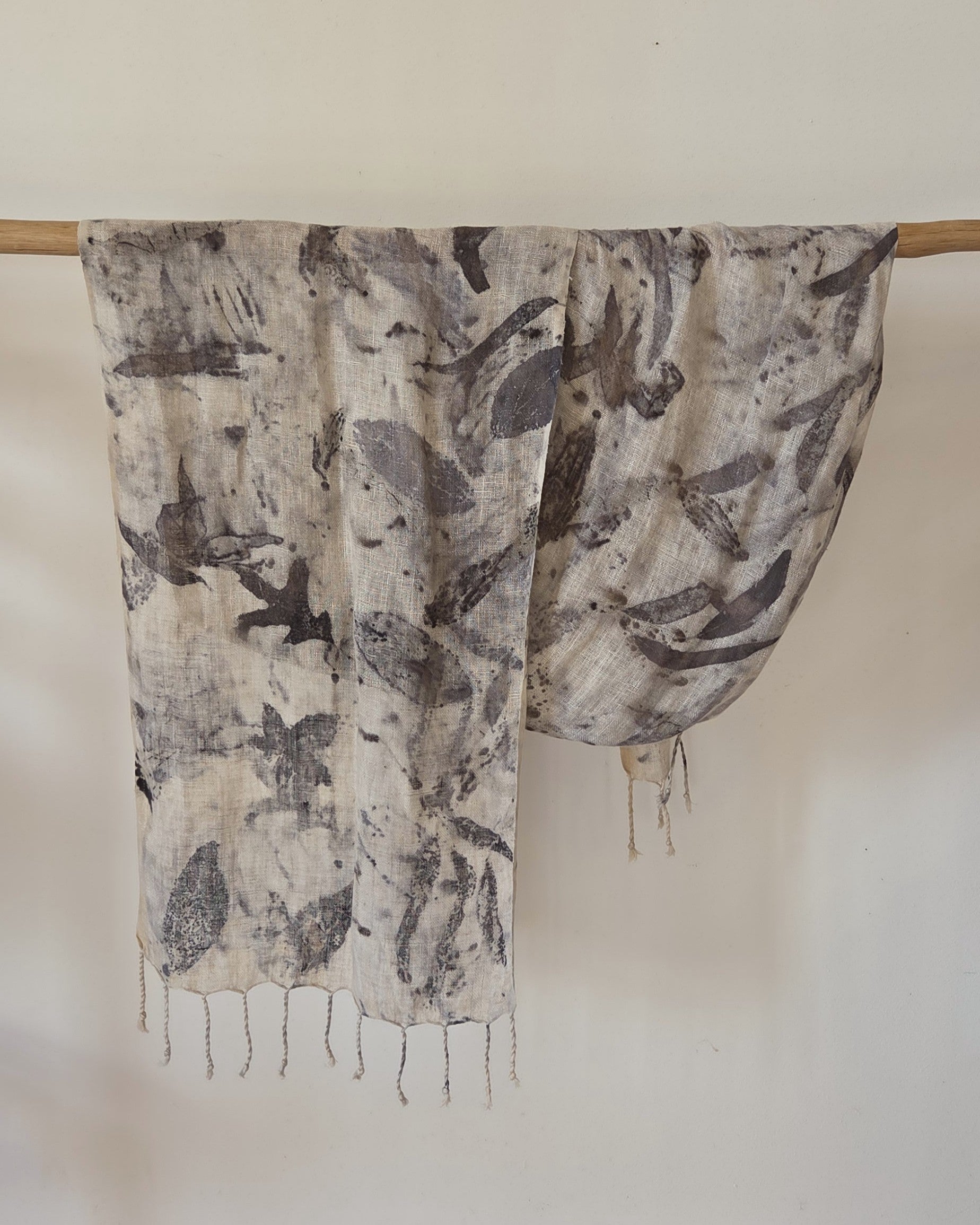 The Astrid - Pure Handloomed Linen Ecoprint Scarf